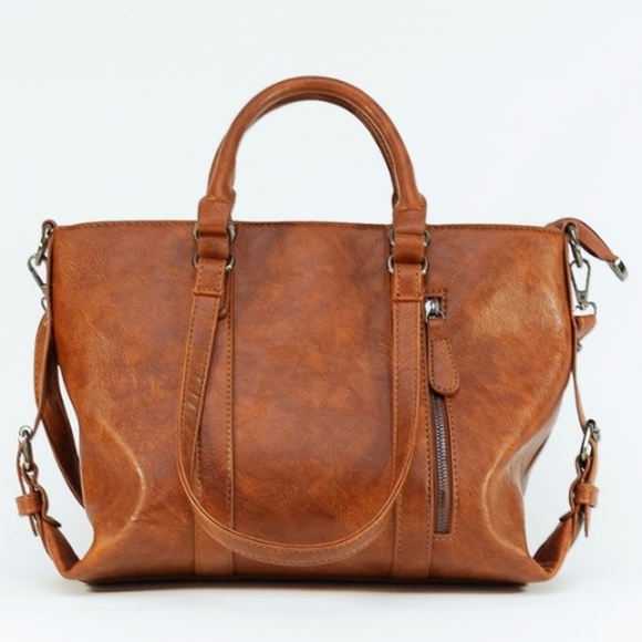 Handbags - Vintage faux leather crossbody purse, brown